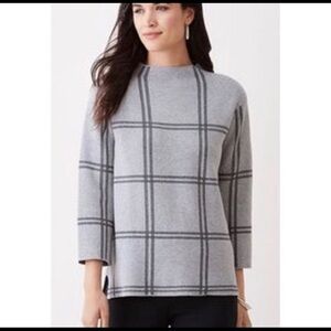 J. Jill Gray Windowpane Plaid Mock Neck Sweater